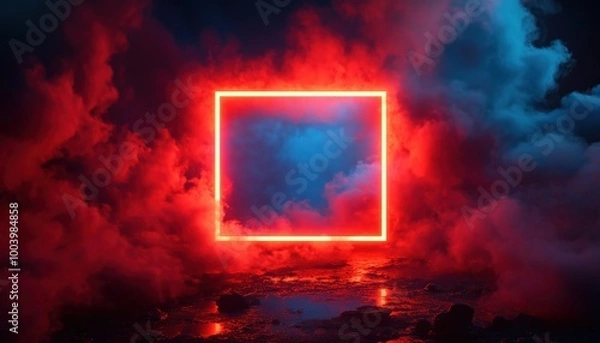 Fototapeta Futuristic Neon Square with Colorful Illuminated Smoke