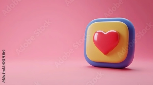 Fototapeta Like notification icon, Social media notification icon with heart symbol on pink background. 3d illustration. 