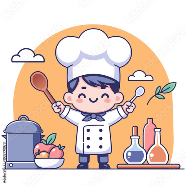 Fototapeta A cute chef flat design illustration
