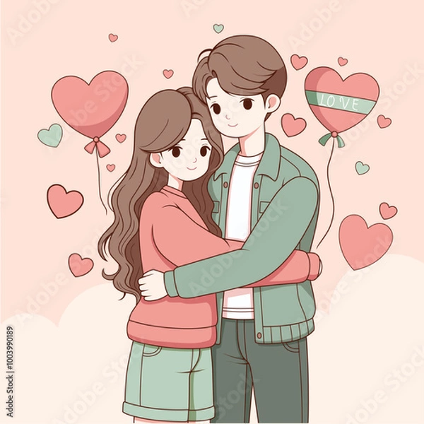 Fototapeta a couple hugging vector illustration