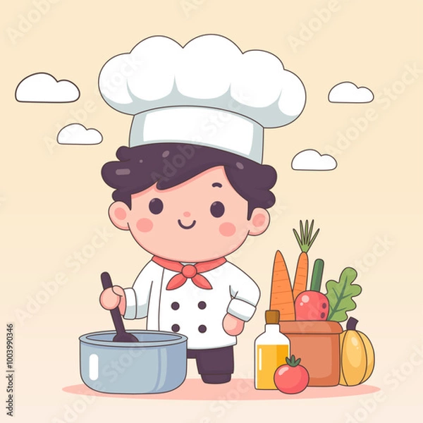 Fototapeta Flat design illustration oa a cute chef