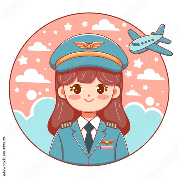 Fototapeta Flatdesign illustration pilot girl e