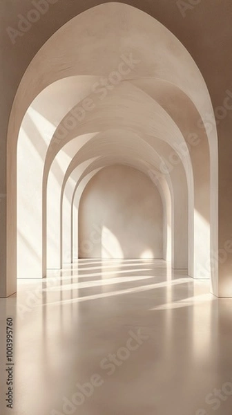 Fototapeta A modern minimalist hallway with arched entrances.