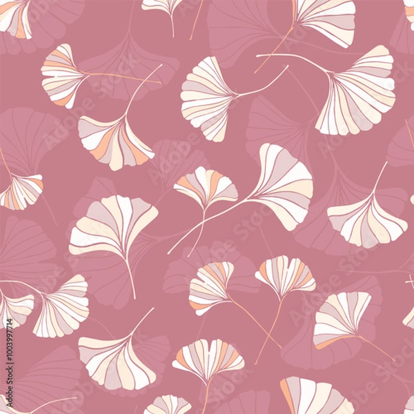 Obraz A seamless pattern of ginkgo leaves in pastel pink colors, a variation of hand-drawn ginkgo leaves, an elegant botanical background 