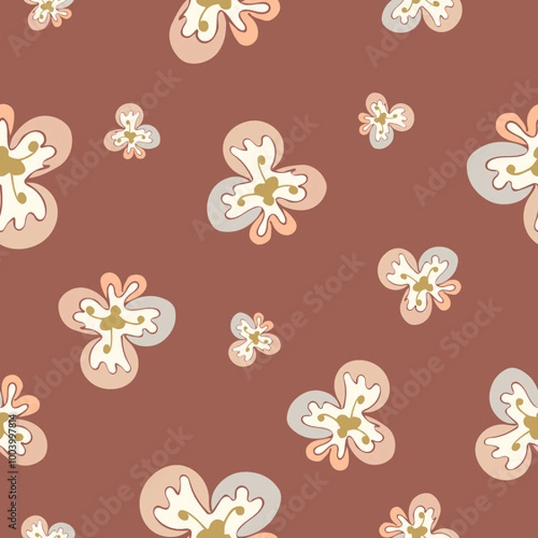 Obraz A cute seamless floral pattern with hand-drawn orchids on a pastel brown background