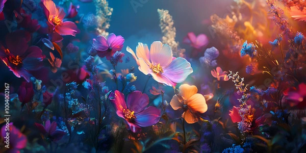 Obraz Enchanted Field of Glowing Flowers at Night