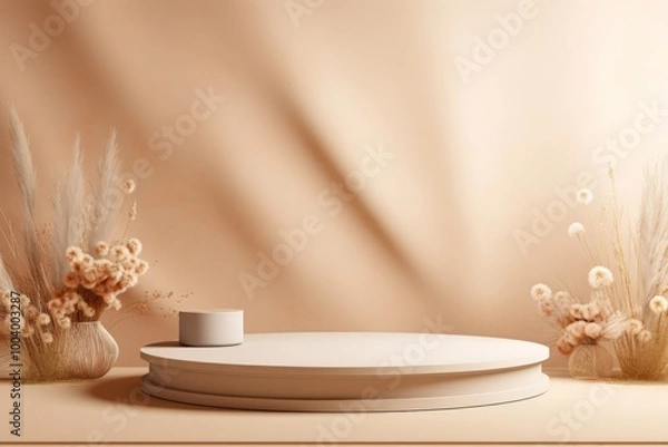 Fototapeta Minimal beige color background table plant food.