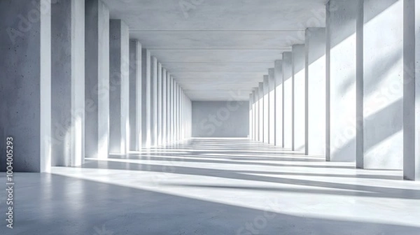 Fototapeta Minimalist Architectural Hallway with Reflective Surfaces and Subtle Shadows
