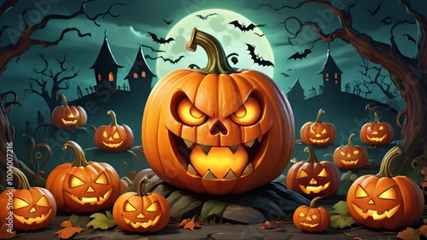 Fototapeta pumpkin fruit cartoon character illustration with scary expression on hellowen event