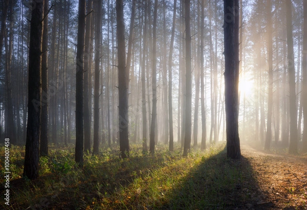 Obraz Sunny sunrise in the forest