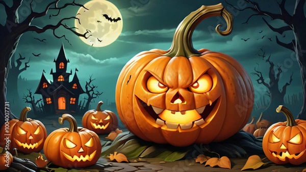 Fototapeta pumpkin fruit cartoon character illustration with scary expression on hellowen event