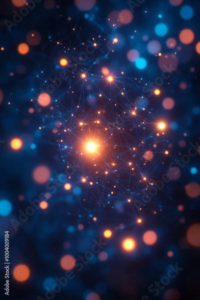 Fototapeta Intricate paths of light connecting devices in a wireless communication network,