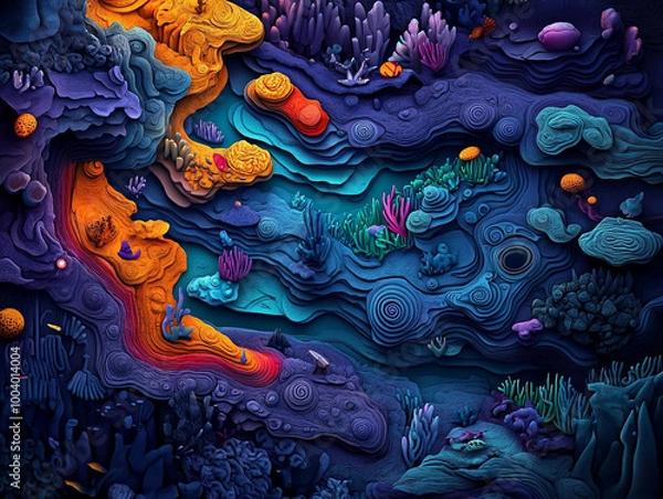 Fototapeta Colorful abstract underwater scene, vibrant ocean textures and coral formations.