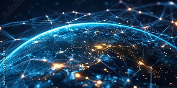 Obraz Network of Glowing Connections Over Earth from Space