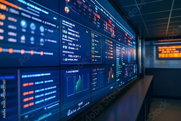 Obraz A modern sports betting dashboard displayed on a large digital screen, showing live odds, team stats, and dynamic betting options, with a futuristic interface