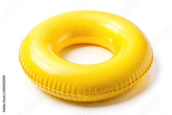 Fototapeta Yellow inflatable ring with handles isolated on white background reflected