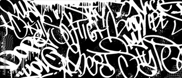 Obraz Calligraphy graffiti background. Vector graphic graffiti art with splatter, scribbles, tagging, and drips with brushed effect.