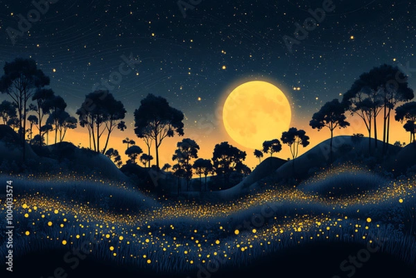 Obraz illustration featuring digital abstract technology with space for titles, layered over a forest background. Ideal for tech design concepts.	
