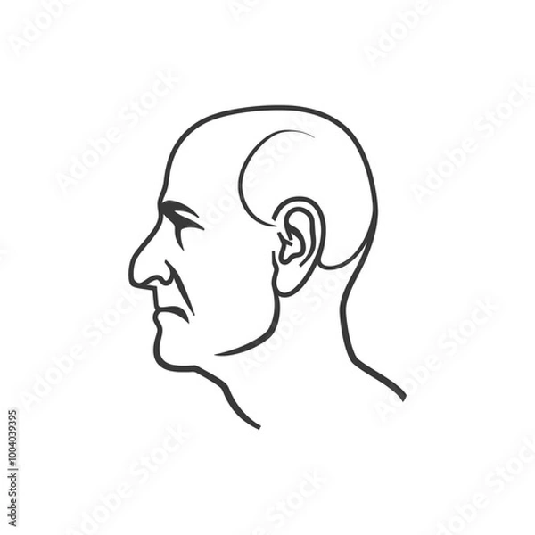 Fototapeta Line Drawing of a Bald Mans Head in Profile Pict