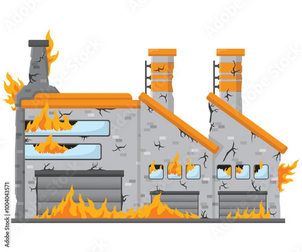 Obraz illustration of the concept of a factory experiencing a fire or a factory burning down, flat style vector illustration.