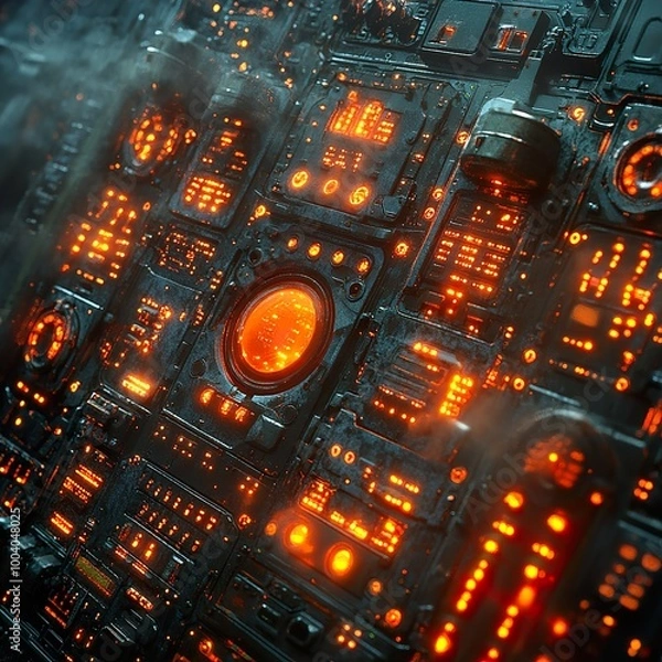 Fototapeta Futuristic Circuit Board: Glowing Interface in Cyberpunk World
