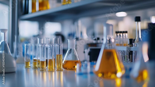 Obraz Laboratory Equipment with Tubes and Flasks in Focus