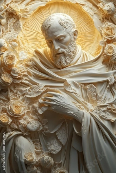 Fototapeta Ethereal Sculpture of a Spiritual Figure Enveloped in Roses and Drapery