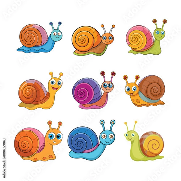 Fototapeta A set of snail vector illustration