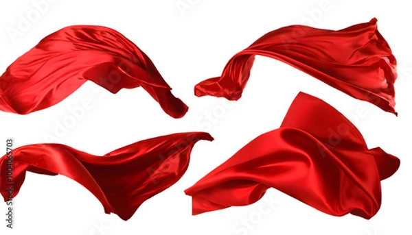 Fototapeta ealistic set of flying red silk cloth. Generative AI.