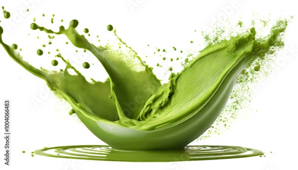 Fototapeta realistic splash of green tea or matcha isolated on white background. Generative AI.