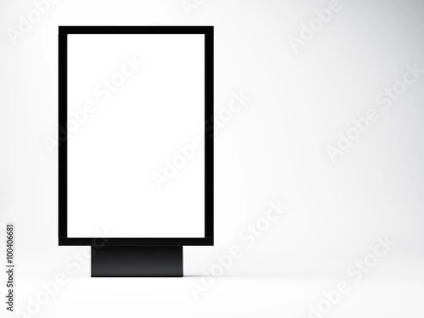Fototapeta  black empty lightbox in the studio. Blank white wall background. Left side. 3d render