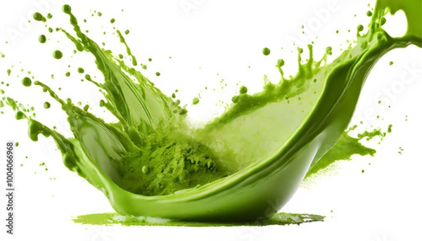 Fototapeta realistic splash of green tea or matcha isolated on white background. Generative AI.