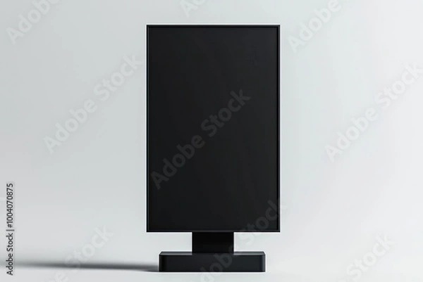 Fototapeta  3D render of a black vertical billboard mockup on a stand, against a white background. Created with Ai