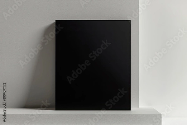 Fototapeta A black canvas with a white background is placed on the table, which stands out against the wall in front of it. Created with Ai