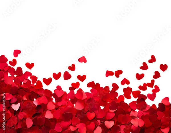 Fototapeta Red hearts confetti on a white isolated background. Generative AI.