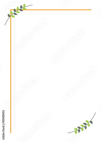 Fototapeta Vector blank for letter or greeting card. Simple form with frame, lines and branches with leaves. A4 format.