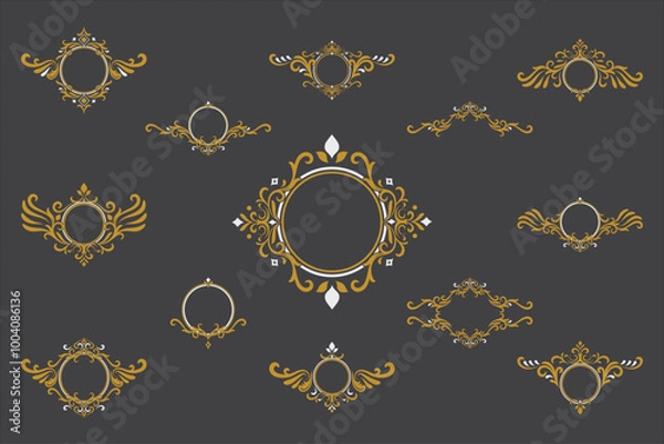 Fototapeta Set of Golden Vintage Ornament. Golden Border ornament.Suitable for wedding invitation card.