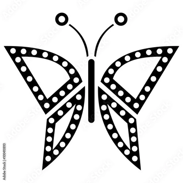 Fototapeta Vector illustration of insect, black and white icon of butterfly, isolated on the white background