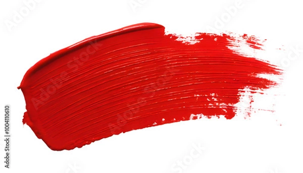 Fototapeta red paint brush stroke on a white isolated background. Generative AI.