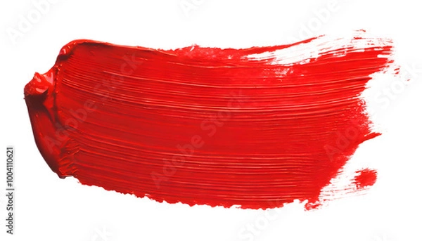 Fototapeta red paint brush stroke on a white isolated background. Generative AI.