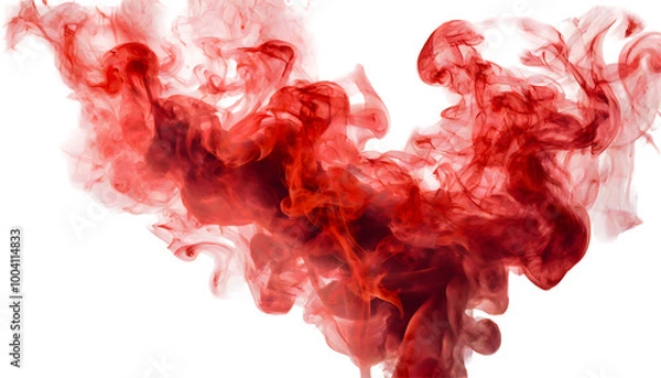 Fototapeta Red smoke stage studio on a white isolated background. Generative AI.