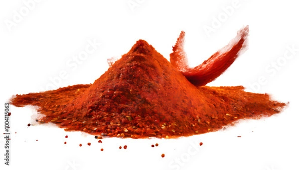 Obraz Red spice powder Splash on a white isolated background. Generative AI.