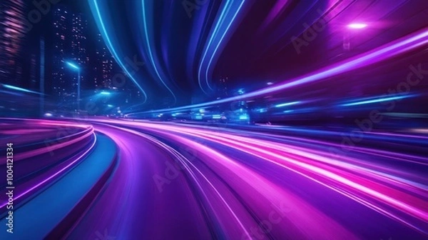 Obraz Glowing purple highway with streaks of light