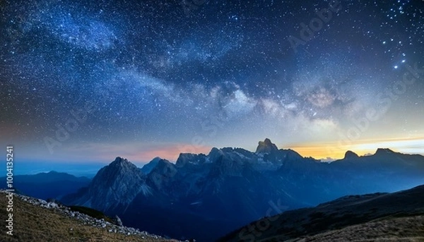 Obraz 山々と奇麗な星空