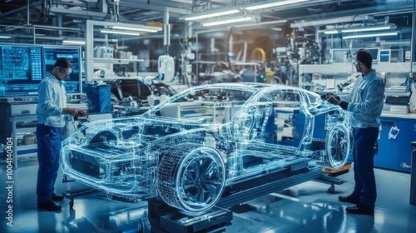 Fototapeta Car Manufacturing with Augmented Reality Technology.