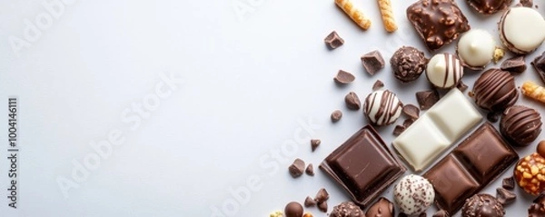 Obraz Assorted Chocolates and Biscuits on White Background
