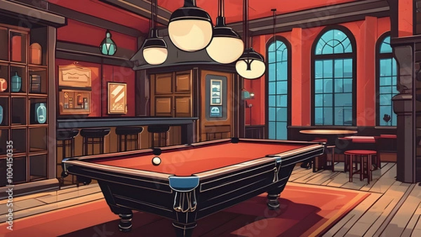 Fototapeta cozy atmosphere, billiards table, generative ai