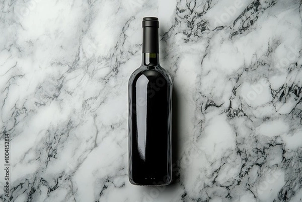 Fototapeta Elegant black wine bottle on a marble background, perfect for promotions, wine-related marketing, or packaging designs, Ideal for elegant dining concepts and lifestyle photography,