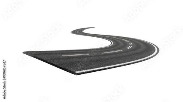 Fototapeta Realistic 3D curved road with sharp turns and perspective depth, isolated on a white background,transparent background. PNG format