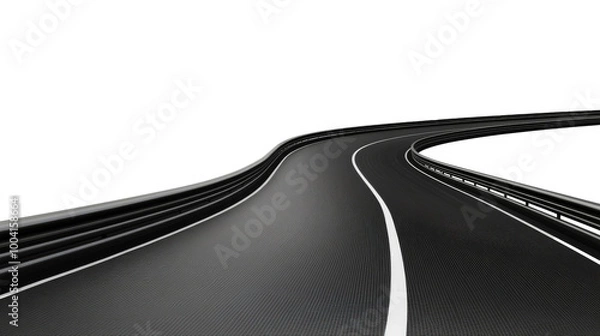 Fototapeta Realistic 3D curved road with sharp turns and perspective depth,isolated on a white background. PNG format